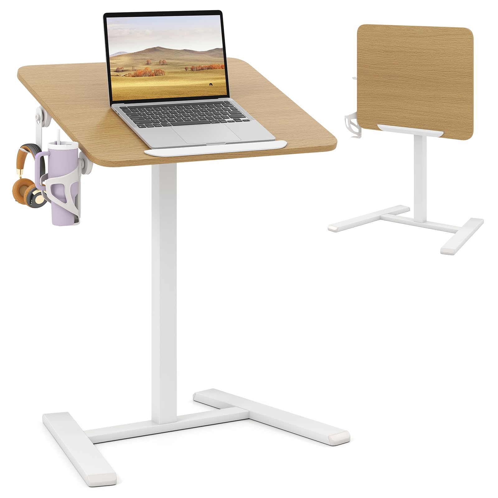 Tangkula Foldable Mobile Standing Desk Cart with 90° Tiltable Tabletop